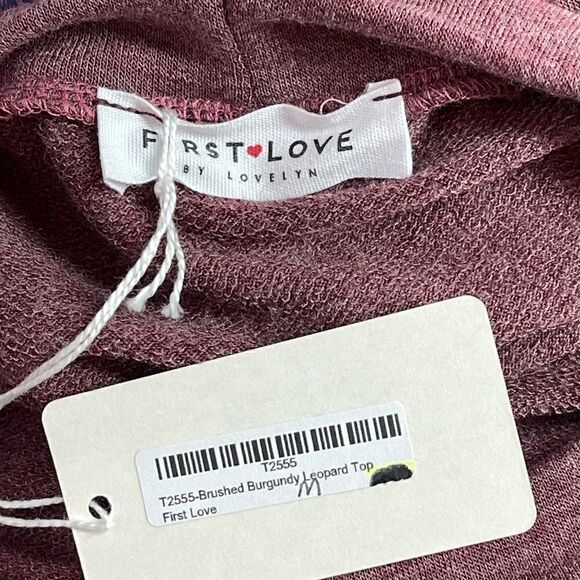 NWT First Love Brushed Fleece Leopard Patchwork Long Sleeve (Burgundy) - Large - Picture 8 of 9